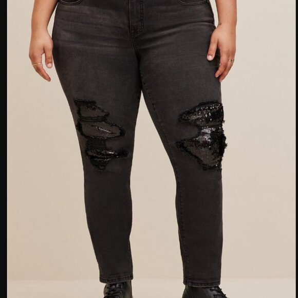 Torrid Boyfriend Straight Vintage Stretch Mid-Rise Sequin Backed Jean new - Picture 6 of 16